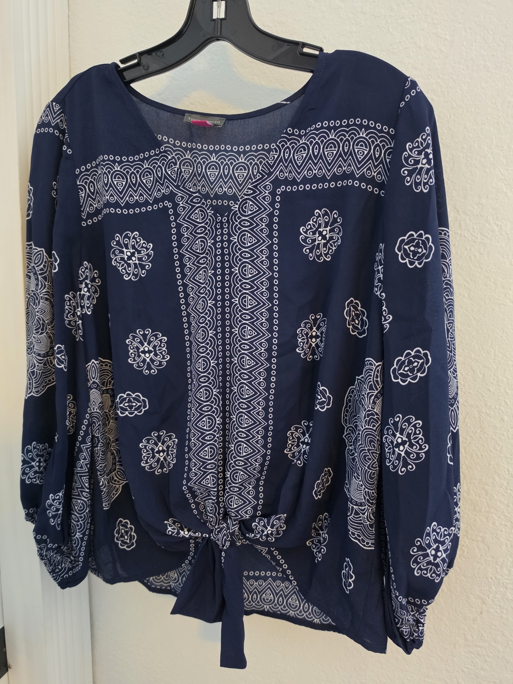 Vince Camuto Navy Blue Bandana-Print Tie-Front Blouse
